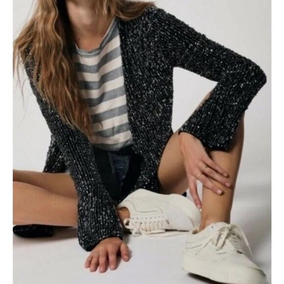 Free People Jacket Harley Sequin Bead Jacket Cardigan Kimono Festival XS Boho EC - Picture 6 of 13
